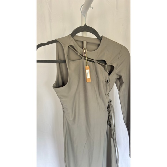 $98‎ NWT SKIMS APDRS-2110 Chrome S One Sleeve Cutout Lace Up Mini Dress S - Picture 4 of 8